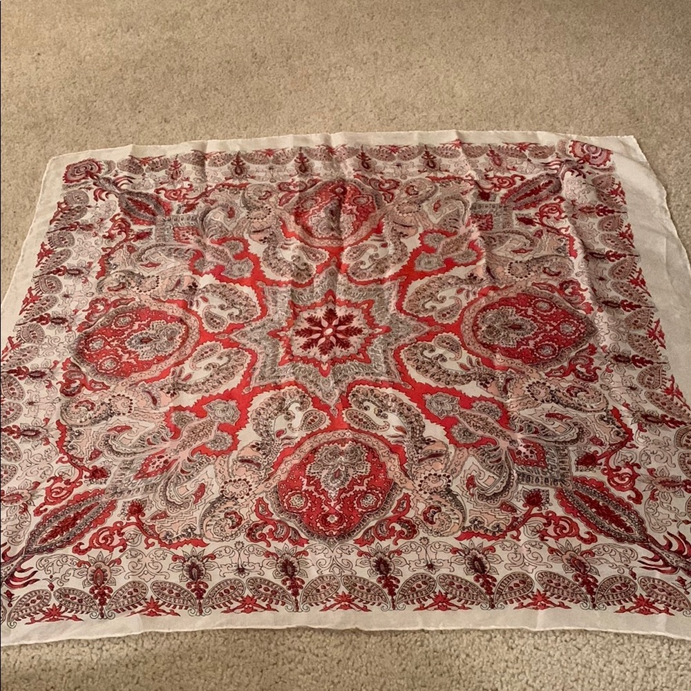 Vibrant Red and White Paisley Scarf
